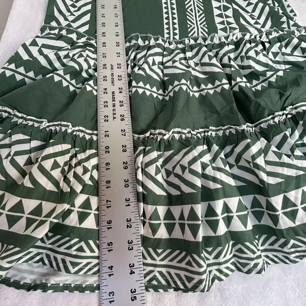 Misslook Womens Green & White Aztec Print 3/4 Sleeve Tiered Shift Dress Large - Picture 6 of 8